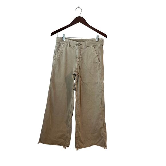 American Eagle Outfitters Skater Trouser Wide Leg Khaki Chino Pant Raw Hem 4 Tan - Picture 1 of 8
